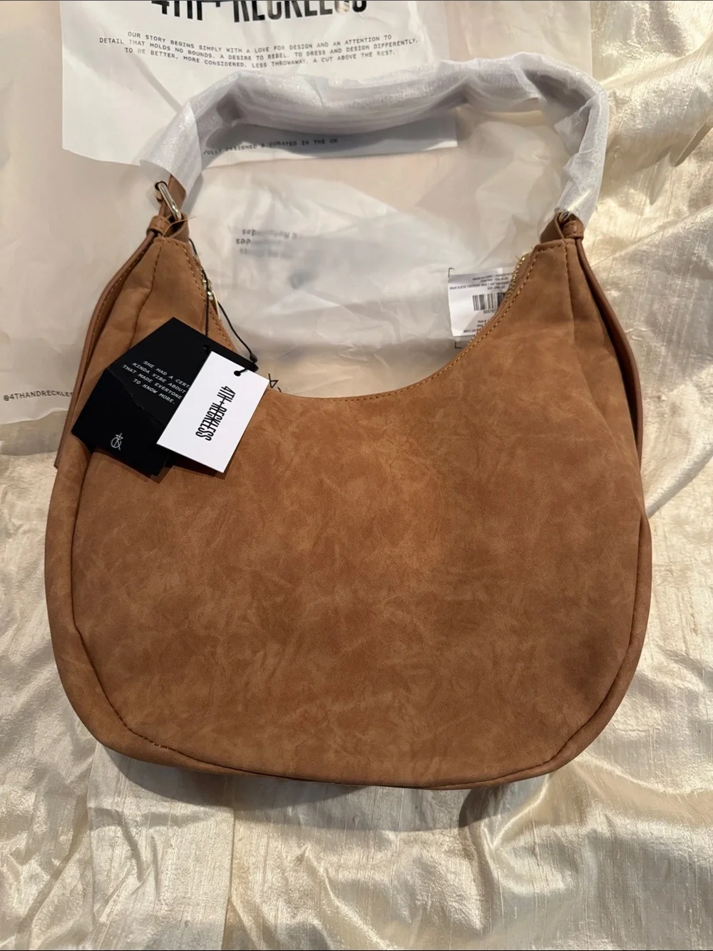 Suede-Style Hobo Bag in Tan by Unknown Brand